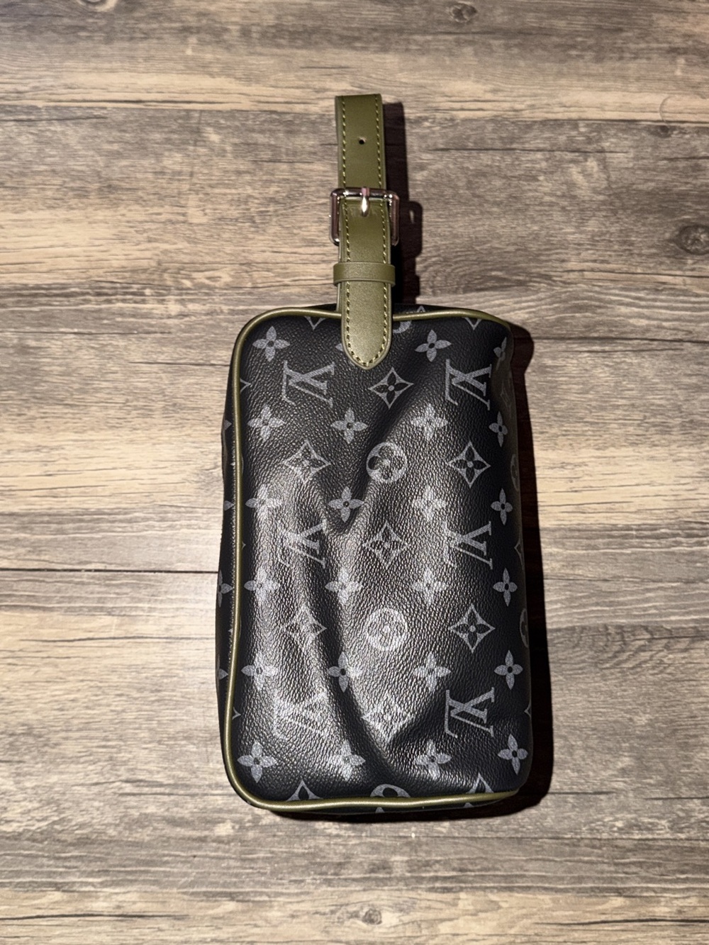 Louis Vuitton Black Monogram Belt Bag with Olive Green Strap